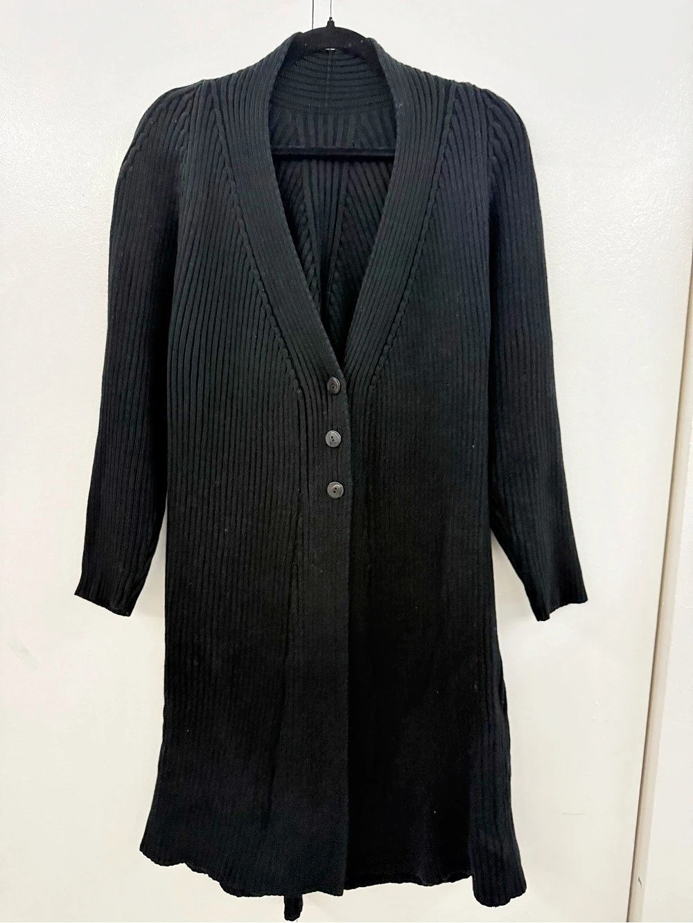 Black Ribbed Knit Longline Cardigan Sweater Size M